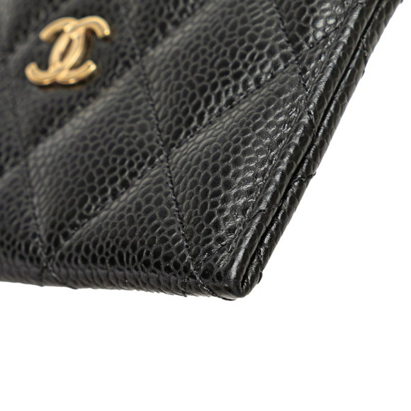 CHANEL Matelasse Coco Mark Gold Hardware Classic Card Case AP4472 Black Cavia...
